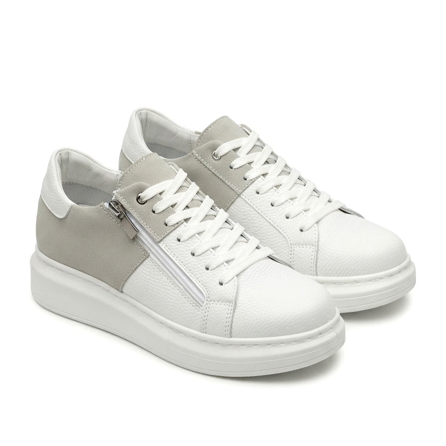 ZRJ155 Yüksek Kalite Fermuarlı Erkek Casual Sneaker - Süet Beyaz Gri