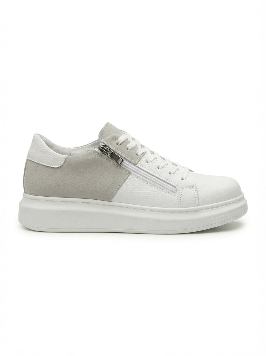 ZRJ155 Yüksek Kalite Fermuarlı Erkek Casual Sneaker - Süet Beyaz Gri