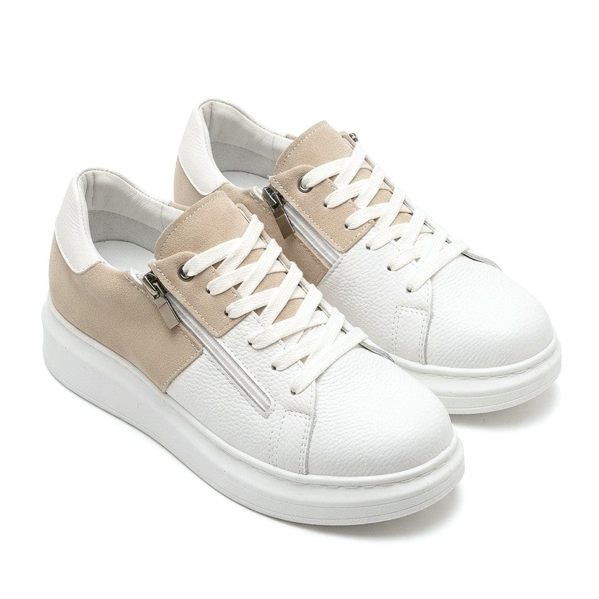 ZRJ155 Yüksek Kalite Fermuarlı Erkek Casual Sneaker - Beyaz Krem