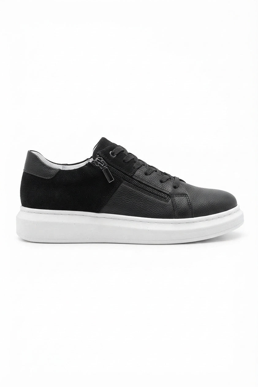 ZRJ155 Yüksek Kalite Fermuarlı Erkek Casual Sneaker - Siyah Süet Beyaz