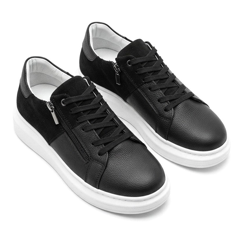 ZRJ155 Yüksek Kalite Fermuarlı Erkek Casual Sneaker - Siyah Süet Beyaz