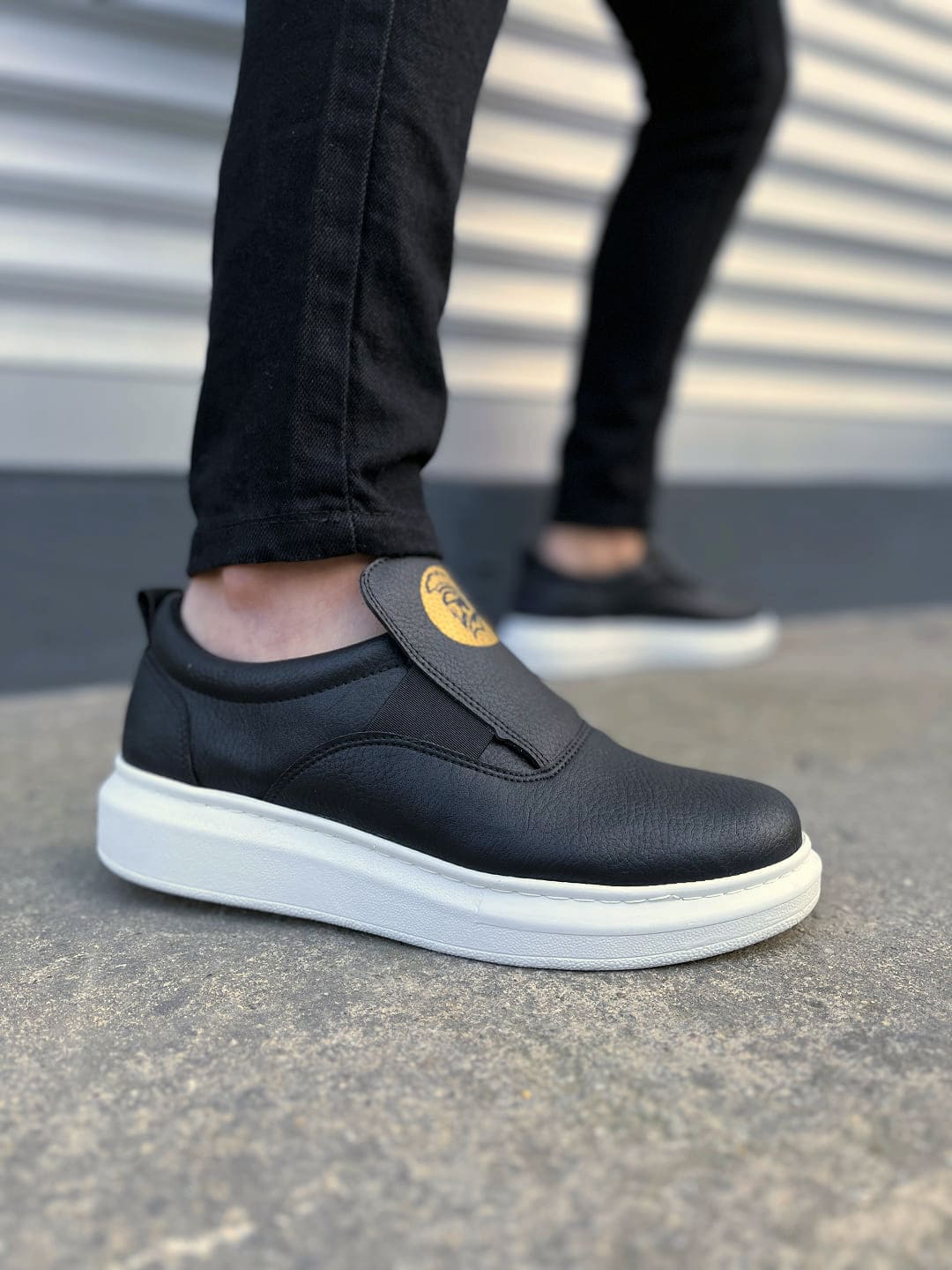 JY161 Hippo Lastik Detaylı Erkek Günlük Sneaker - Siyah Beyaz