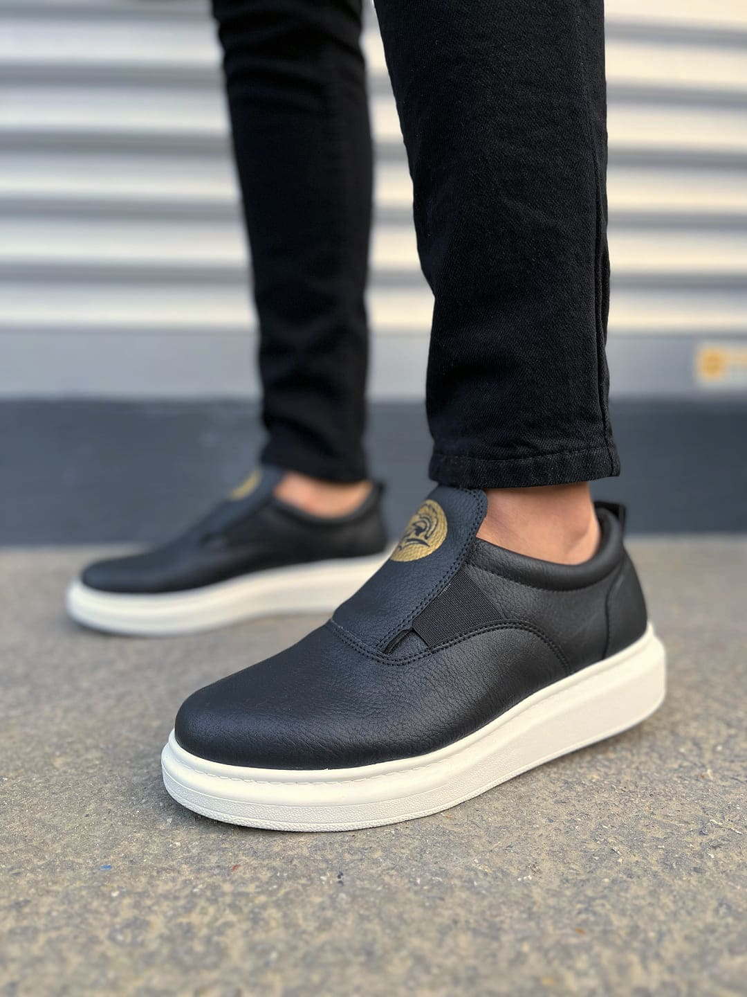 JY161 Hippo Lastik Detaylı Erkek Günlük Sneaker - Siyah Beyaz