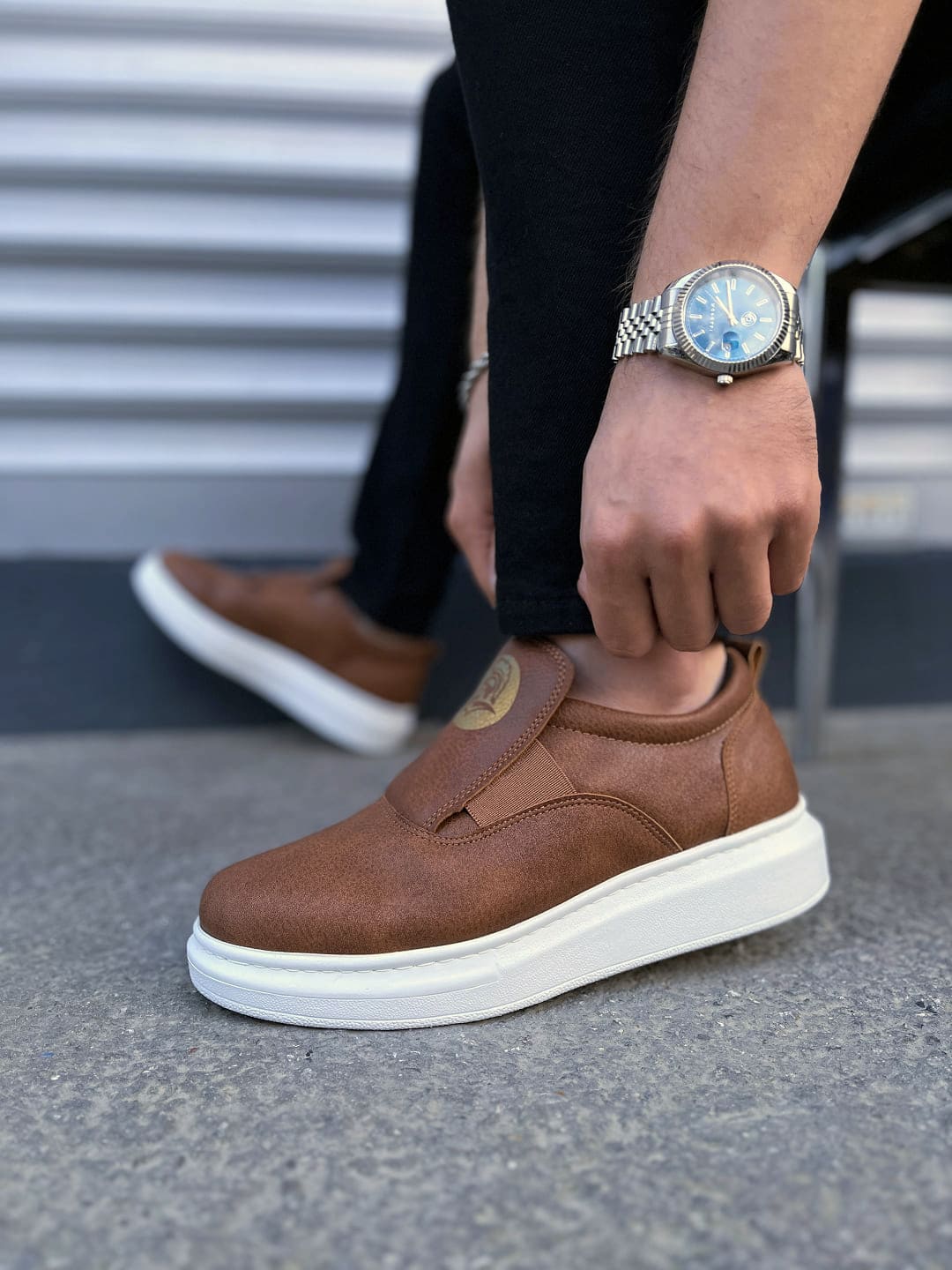 JY161 Hippo Lastik Detaylı Erkek Günlük Sneaker - Taba