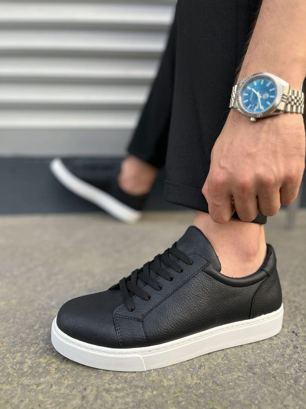 JY165 Elite Bağcıklı Erkek Günlük Sneaker - Siyah Beyaz