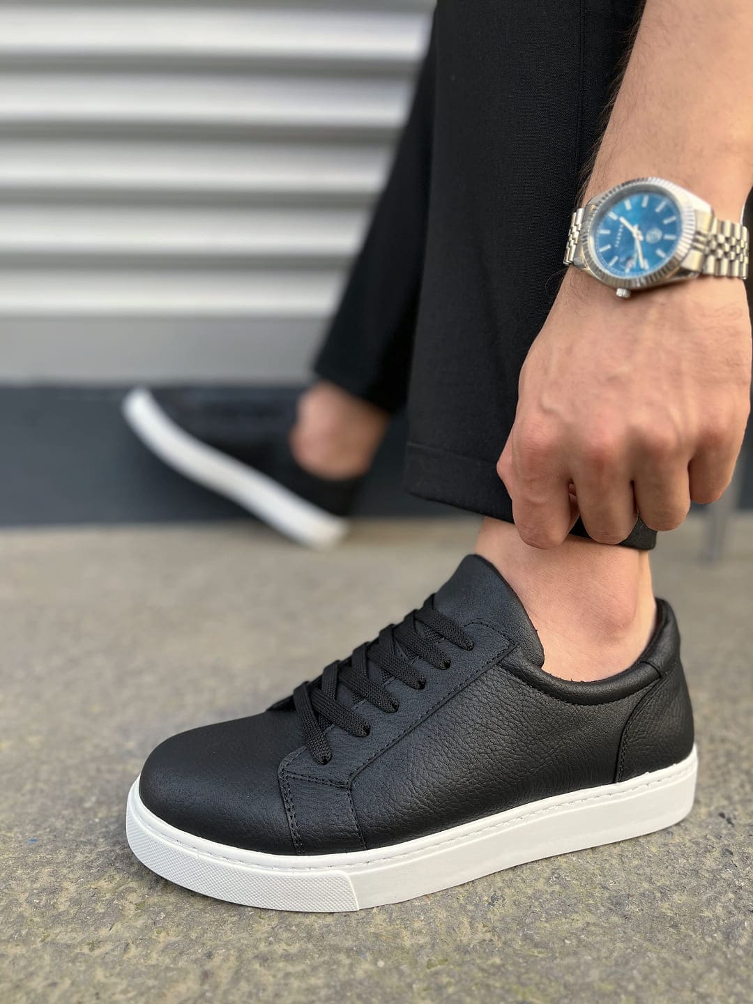 JY165 Elite Bağcıklı Erkek Günlük Sneaker - Siyah Beyaz