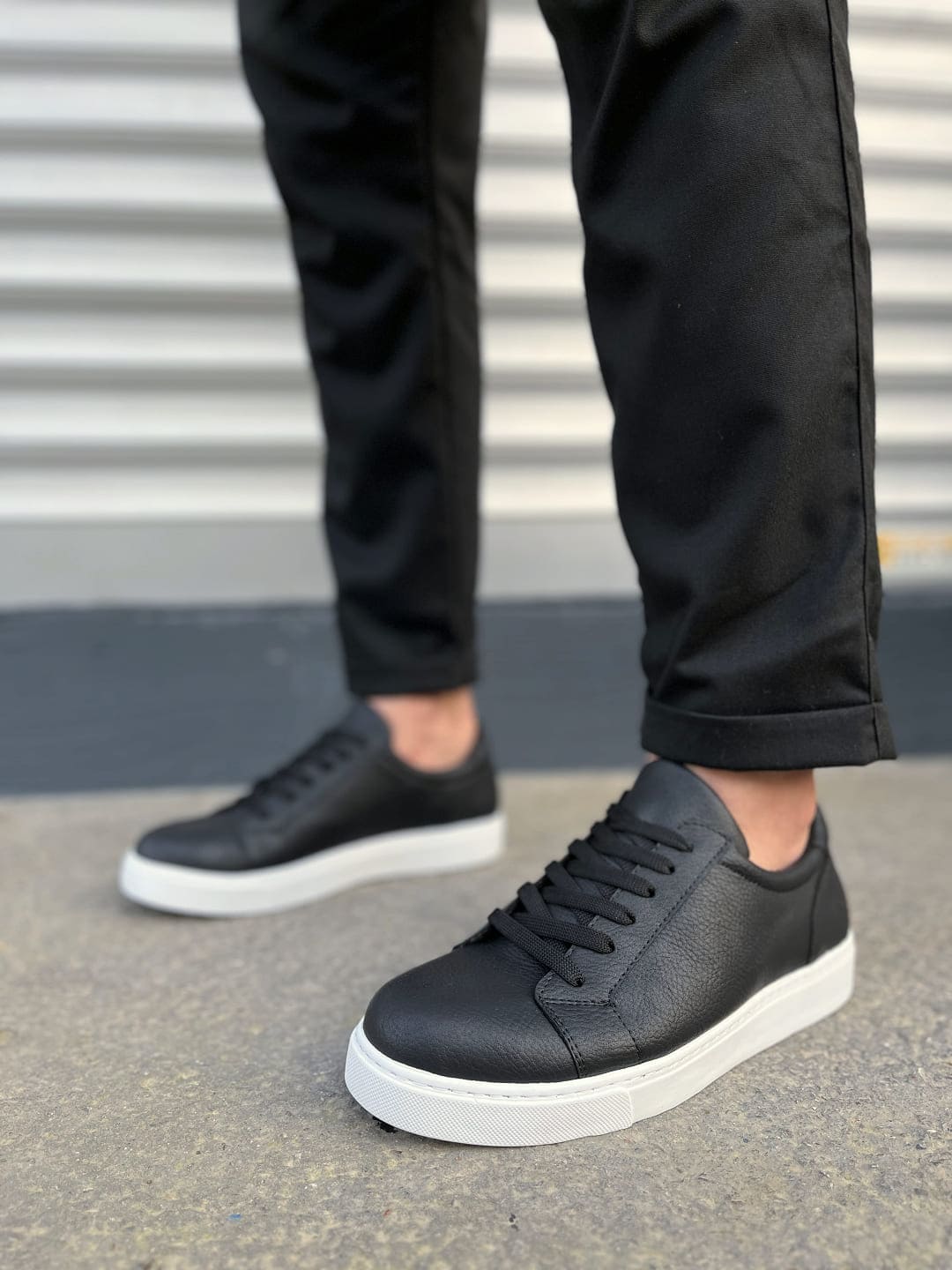 JY165 Elite Bağcıklı Erkek Günlük Sneaker - Siyah Beyaz