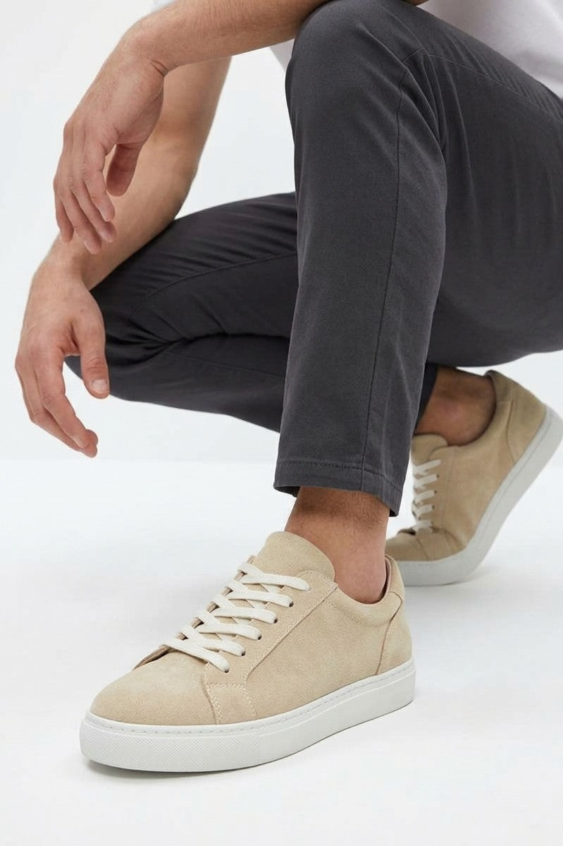 ZRJ165 Premium Elite Bağcıklı Erkek Sneaker - Süet Krem