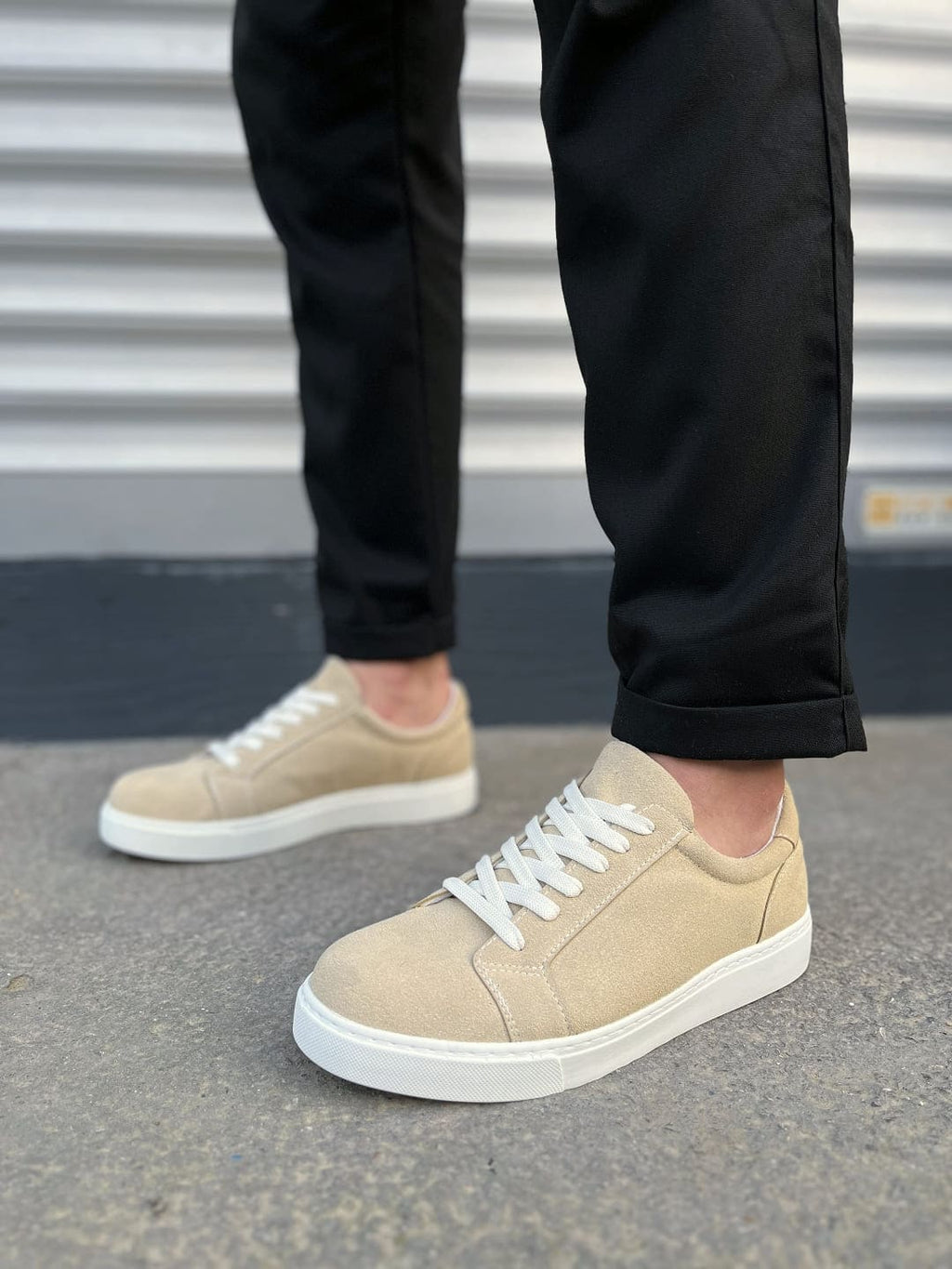 JY165 Elite Bağcıklı Erkek Günlük Sneaker - Süet Krem