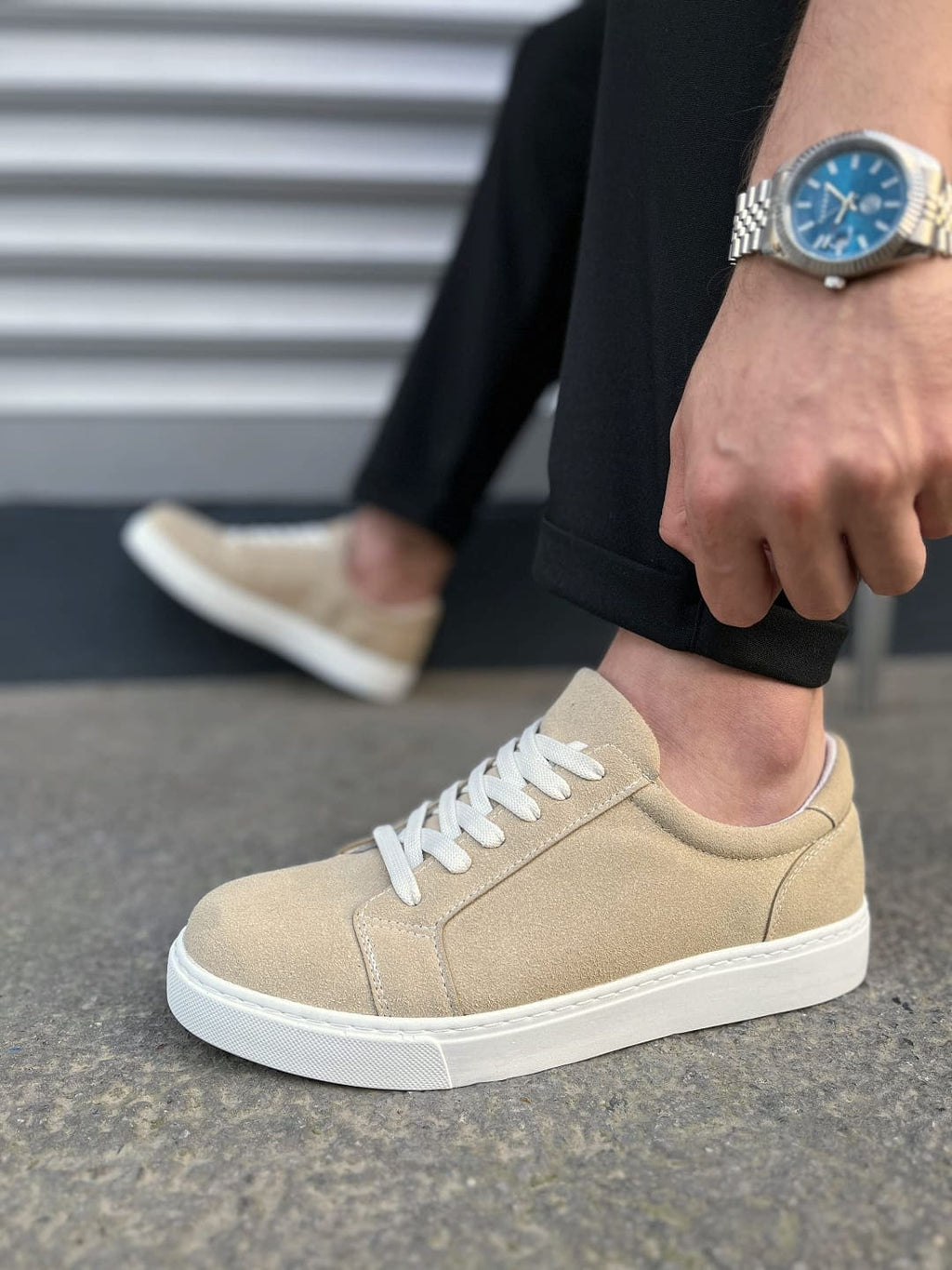 JY165 Elite Bağcıklı Erkek Günlük Sneaker - Süet Krem