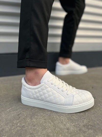 JY166 Prestige Bağcıklı Kapitone Desenli Erkek Günlük Sneaker - Beyaz