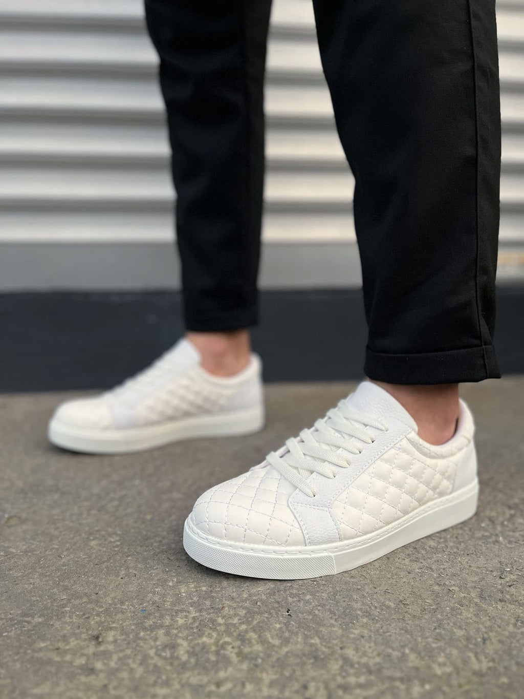 JY166 Prestige Bağcıklı Kapitone Desenli Erkek Günlük Sneaker - Beyaz