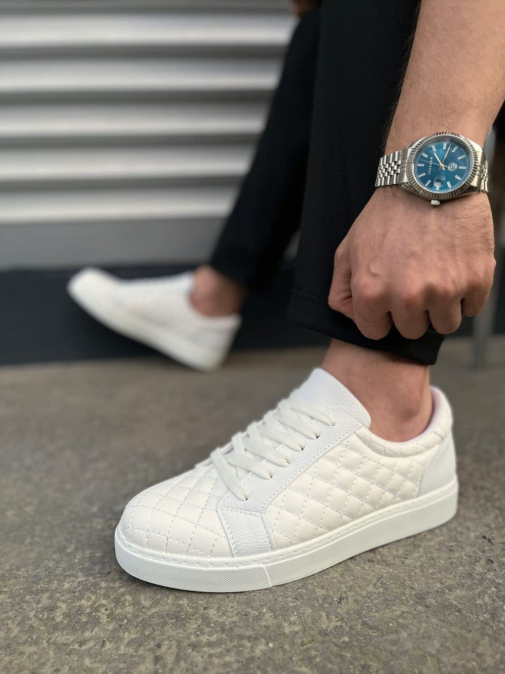 JY166 Prestige Bağcıklı Kapitone Desenli Erkek Günlük Sneaker - Beyaz