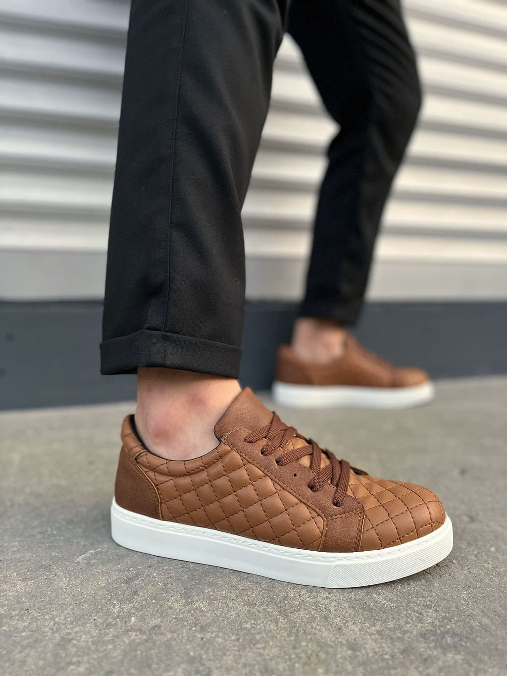 JY166 Prestige Bağcıklı Kapitone Desenli Erkek Günlük Sneaker - Taba