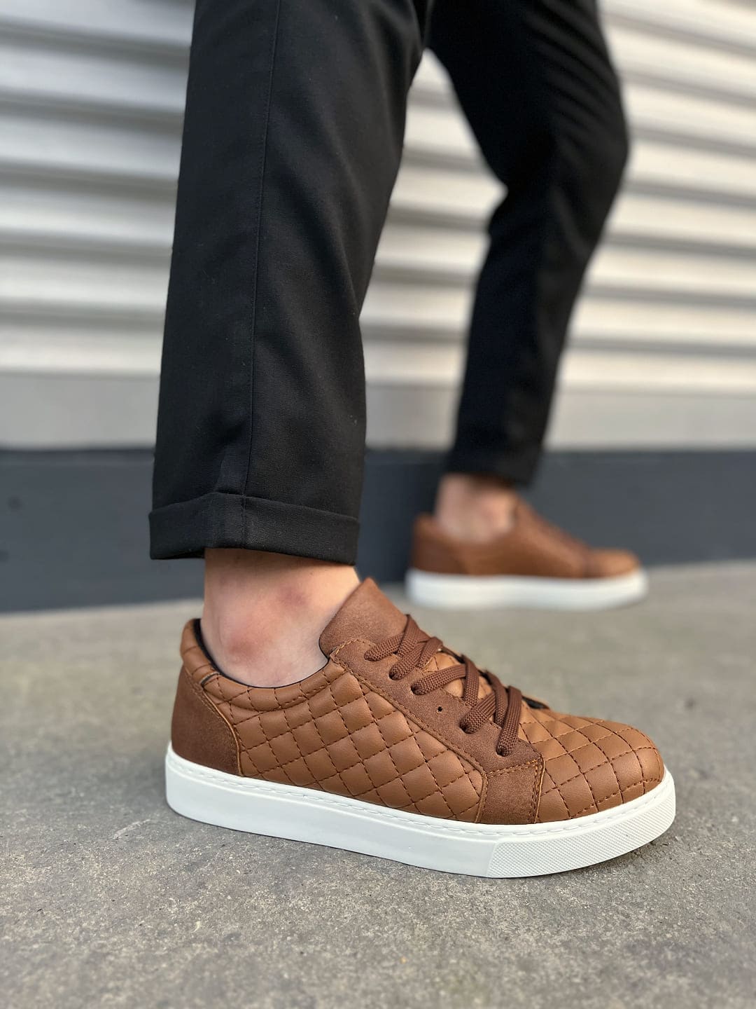 JY166 Prestige Bağcıklı Kapitone Desenli Erkek Günlük Sneaker - Taba