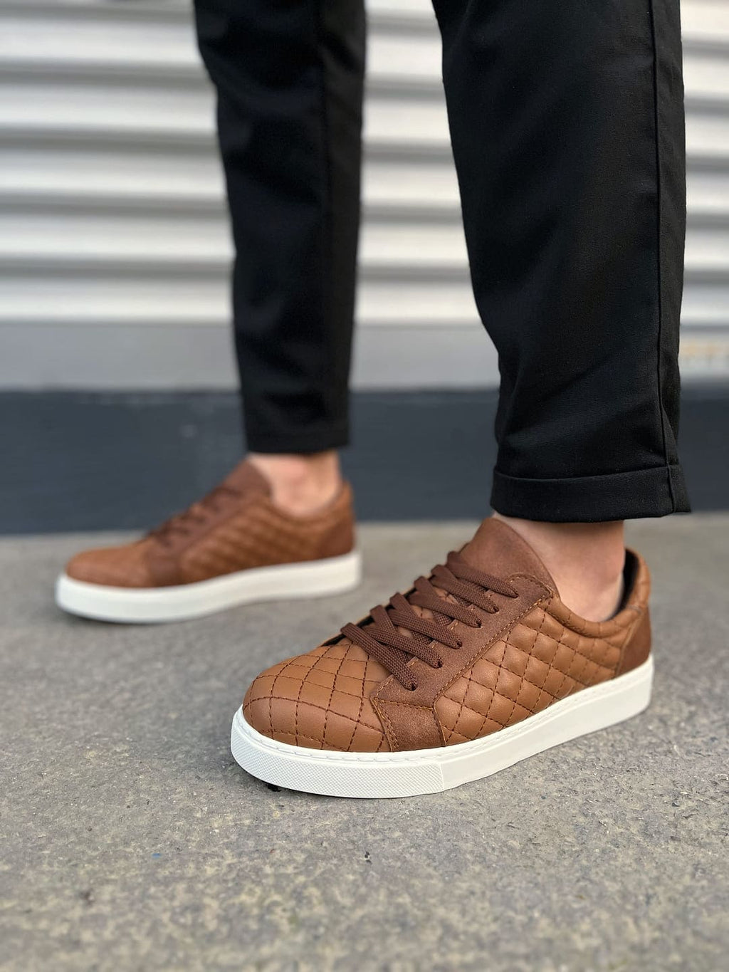 JY166 Prestige Bağcıklı Kapitone Desenli Erkek Günlük Sneaker - Taba