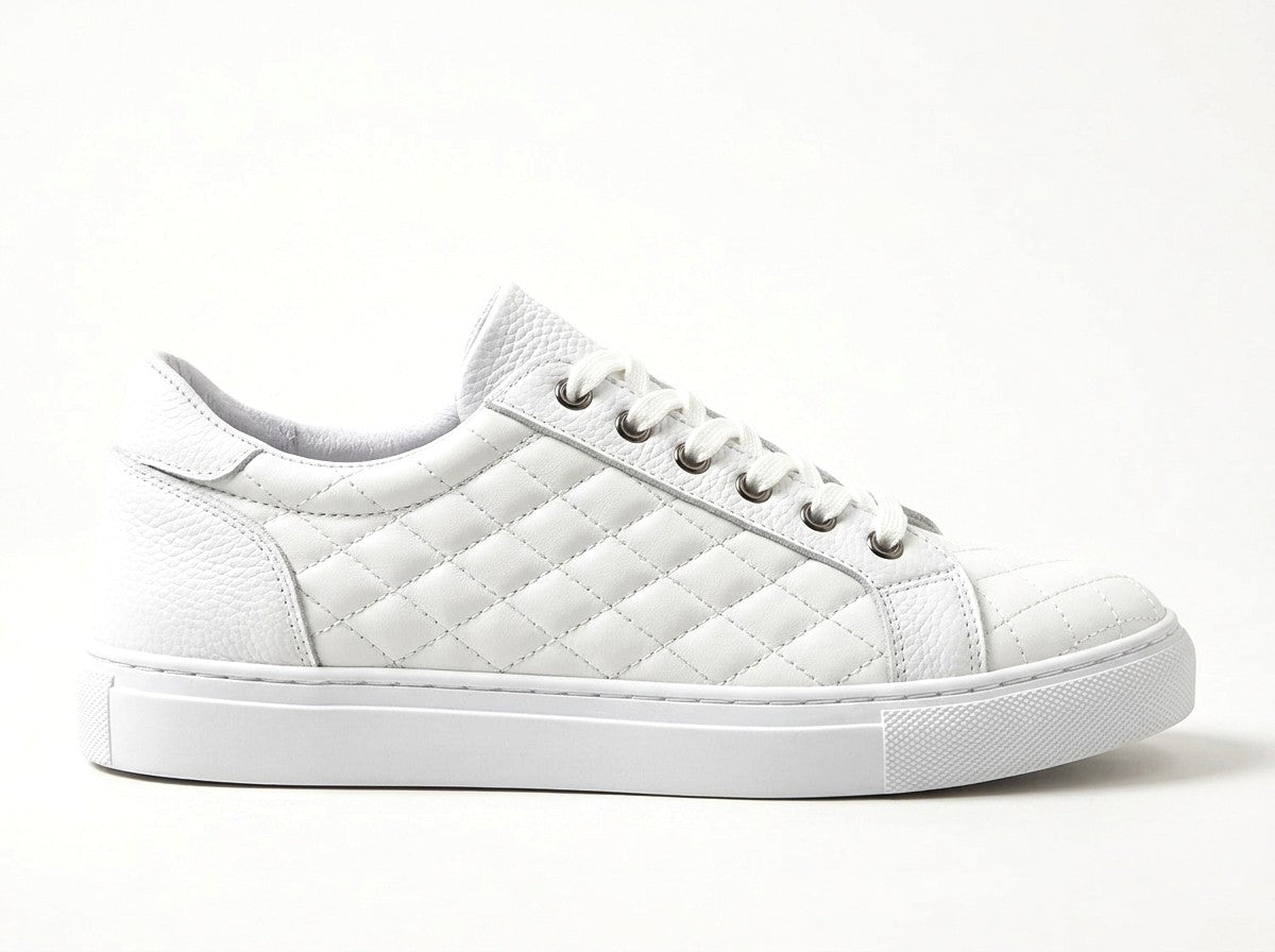 ZRJ166 Premium Kapitone Desenli Erkek Sneaker - Beyaz