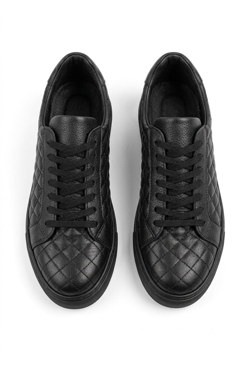 ZRJ166 Premium Kapitone Desenli Erkek Sneaker - Siyah