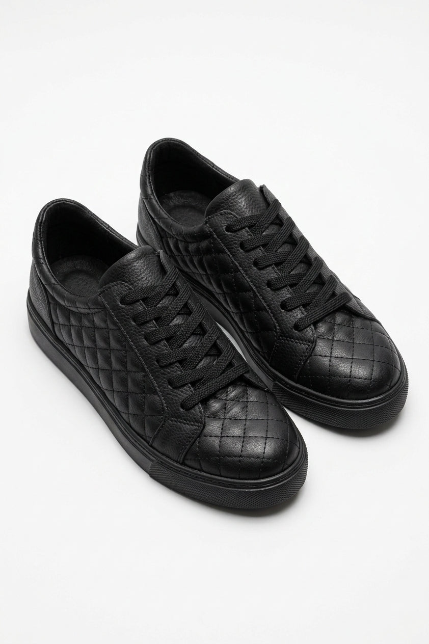 ZRJ166 Premium Kapitone Desenli Erkek Sneaker - Siyah