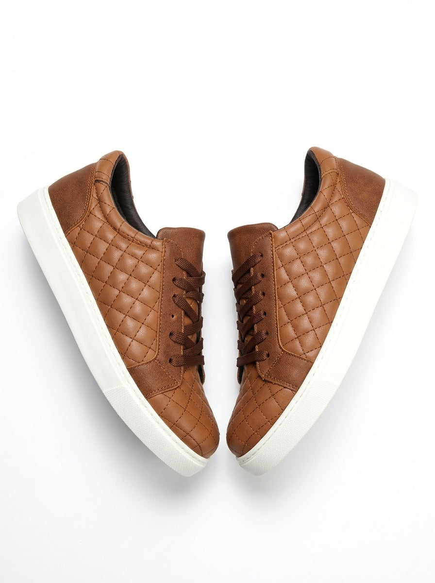 ZRJ166 Premium Kapitone Desenli Erkek Sneaker - Taba