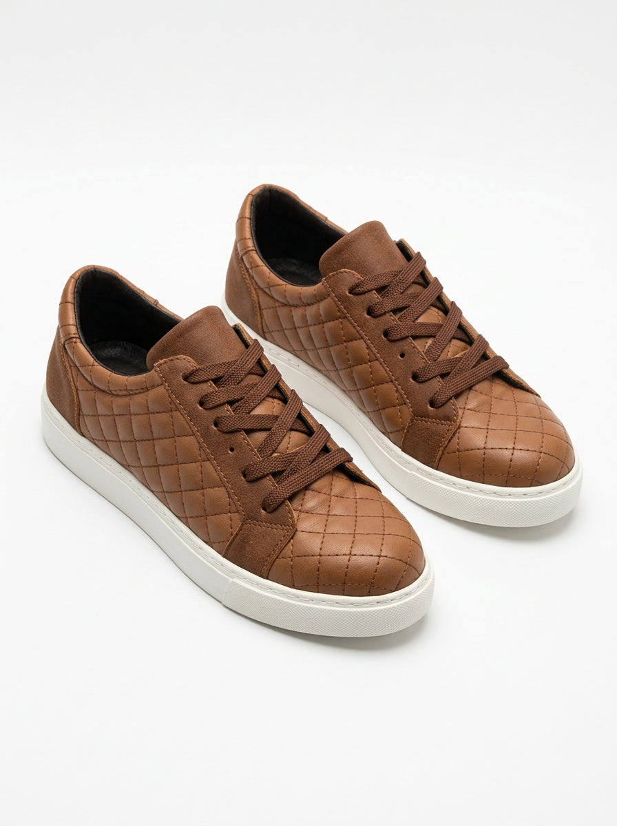 ZRJ166 Premium Kapitone Desenli Erkek Sneaker - Taba