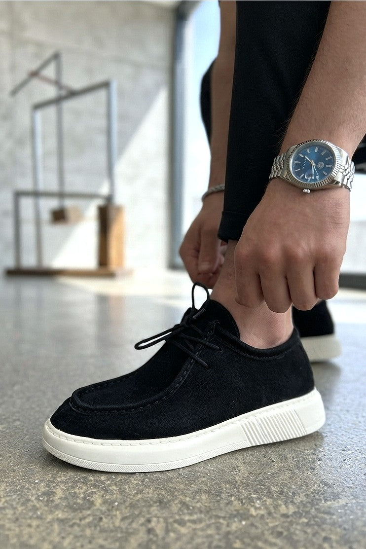 ZRJ170 High-Quality Lace-Up Casual Men's Classic Shoes - Suede Black White