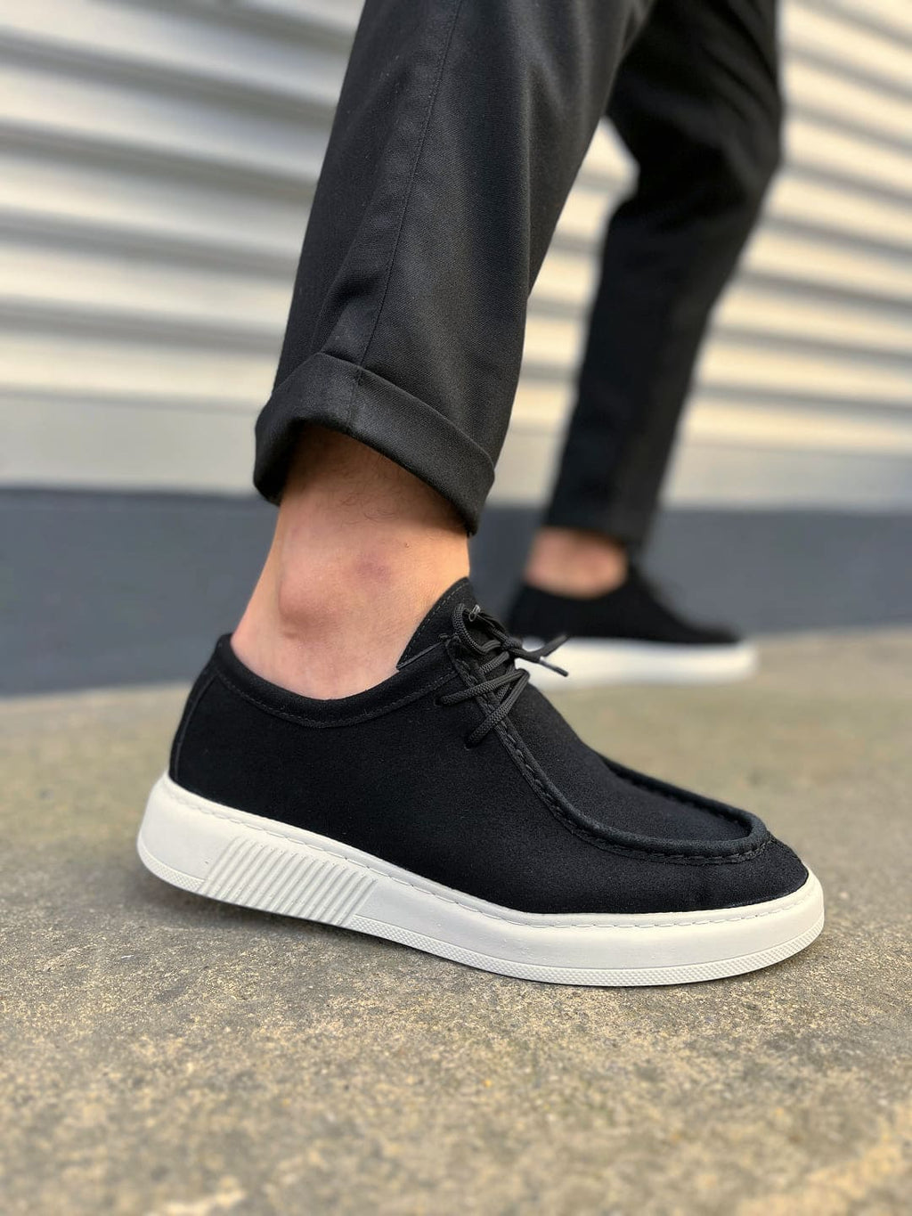 JY170 Tornado Bağcıklı Erkek Günlük Spor Klasik Ayakkabı - Süet Siyah Beyaz