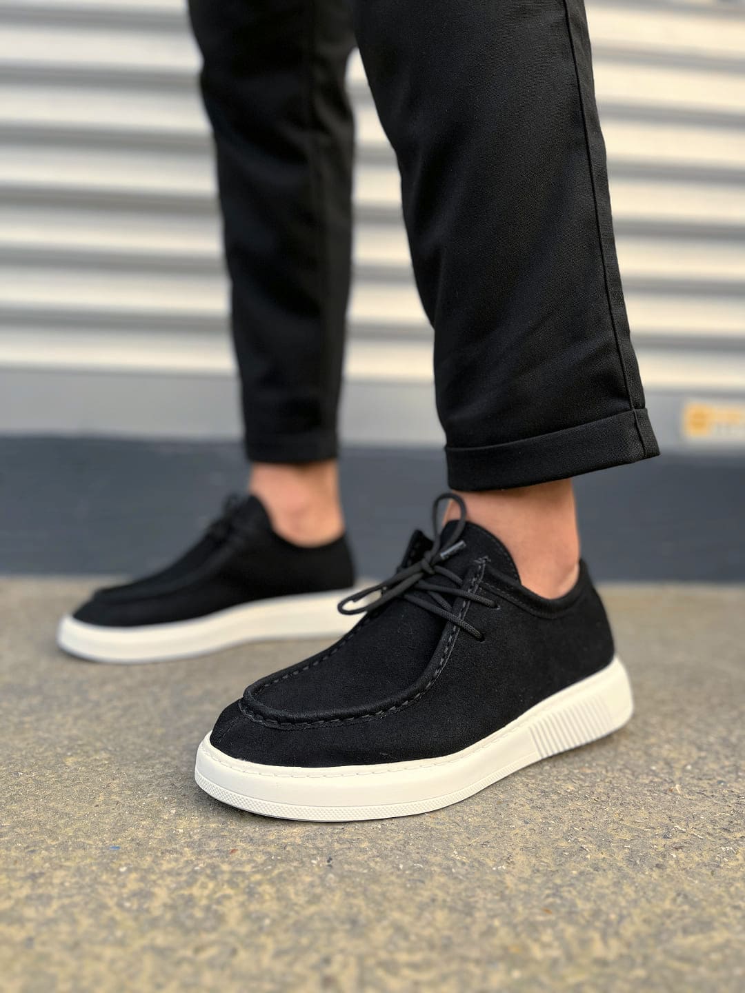 JY170 Tornado Bağcıklı Erkek Günlük Spor Klasik Ayakkabı - Süet Siyah Beyaz