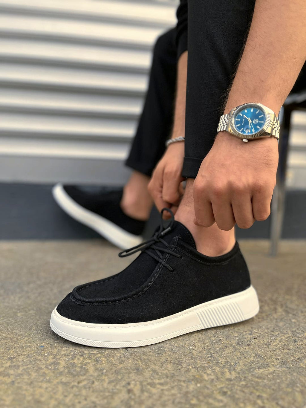 JY170 Tornado Bağcıklı Erkek Günlük Spor Klasik Ayakkabı - Süet Siyah Beyaz