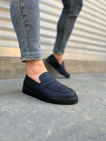 JY180 Estilo X Bağcıksız Cilt Erkek Günlük Spor Klasik Ayakkabı - Siyah