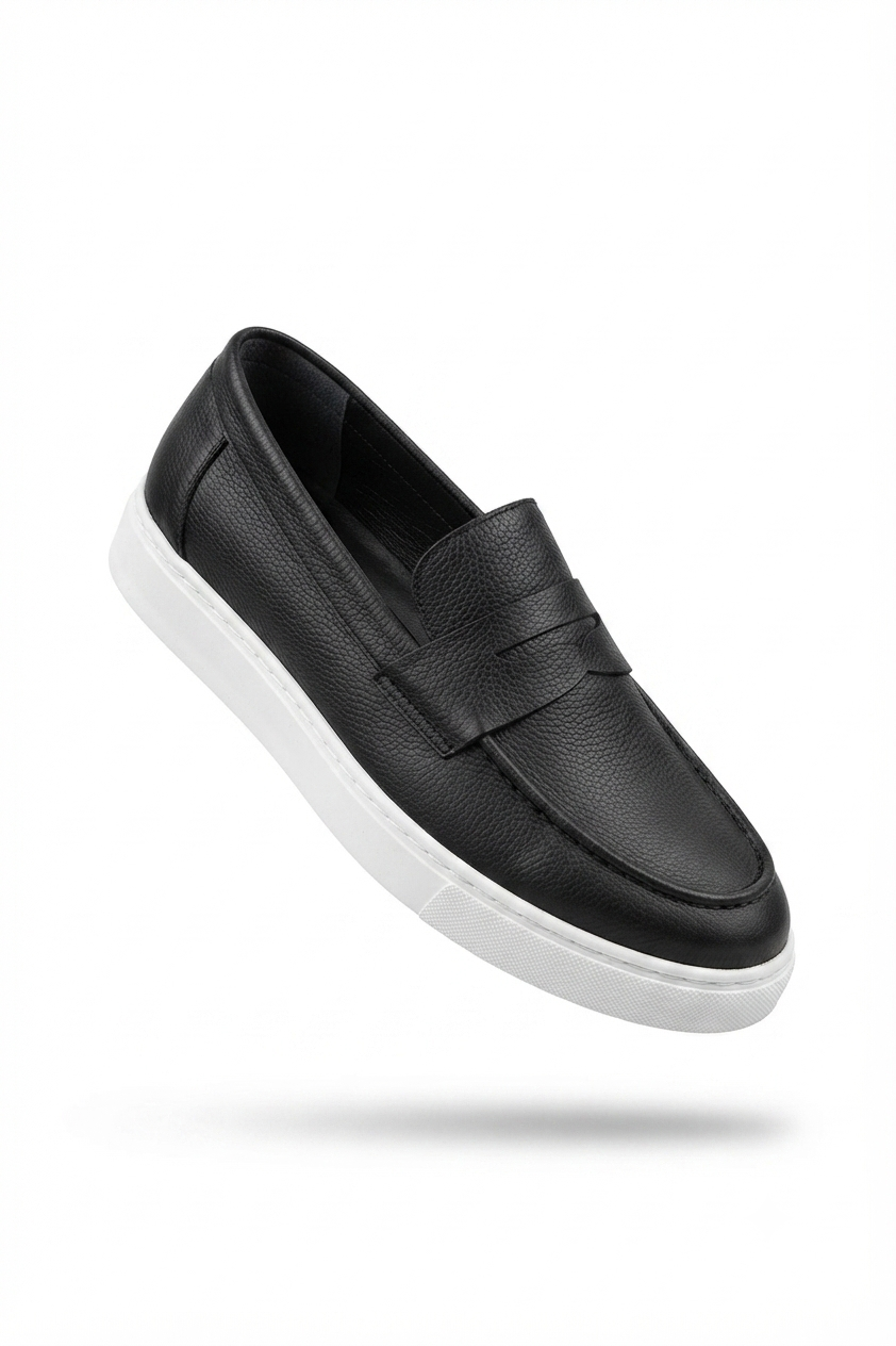 ZRJ180 Estilo X Exclusive Bağcıksız Erkek Günlük Klasik Loafer- Siyah Beyaz