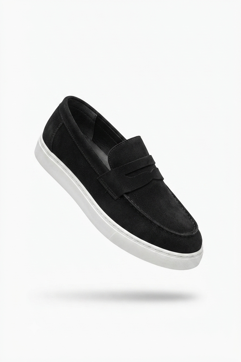 ZRJ180 Estilo X Exclusive Bağcıksız Süet Erkek Günlük Klasik Loafer- Siyah Beyaz