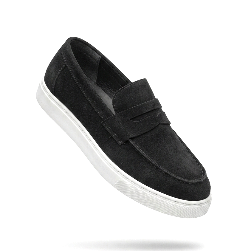 ZRJ180 Estilo X Exclusive Bağcıksız Süet Erkek Günlük Klasik Loafer- Siyah Beyaz