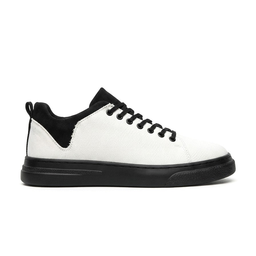 ZRJ204 Premium Kanvas Kumaş Erkek Günlük Sneaker - Beyaz Siyah
