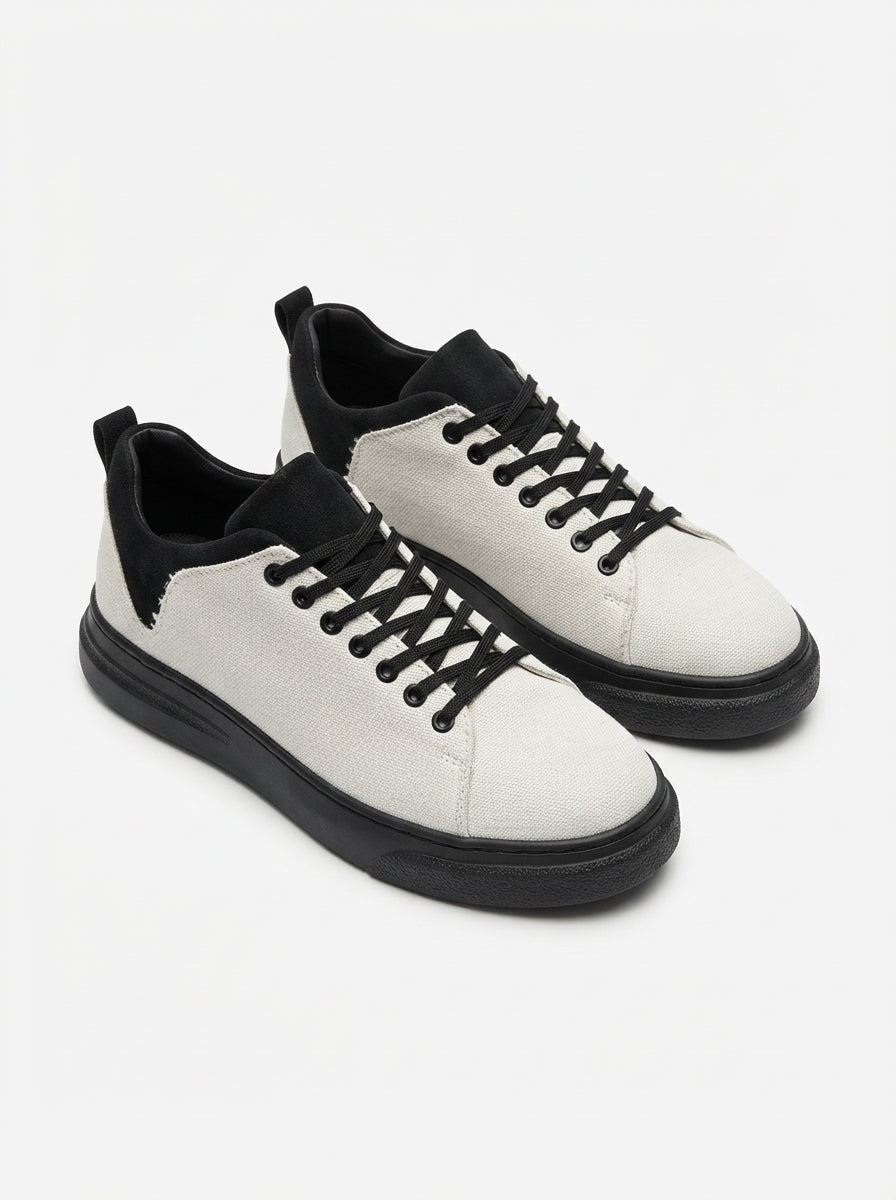 ZRJ204 Premium Kanvas Kumaş Erkek Günlük Sneaker - Beyaz Siyah