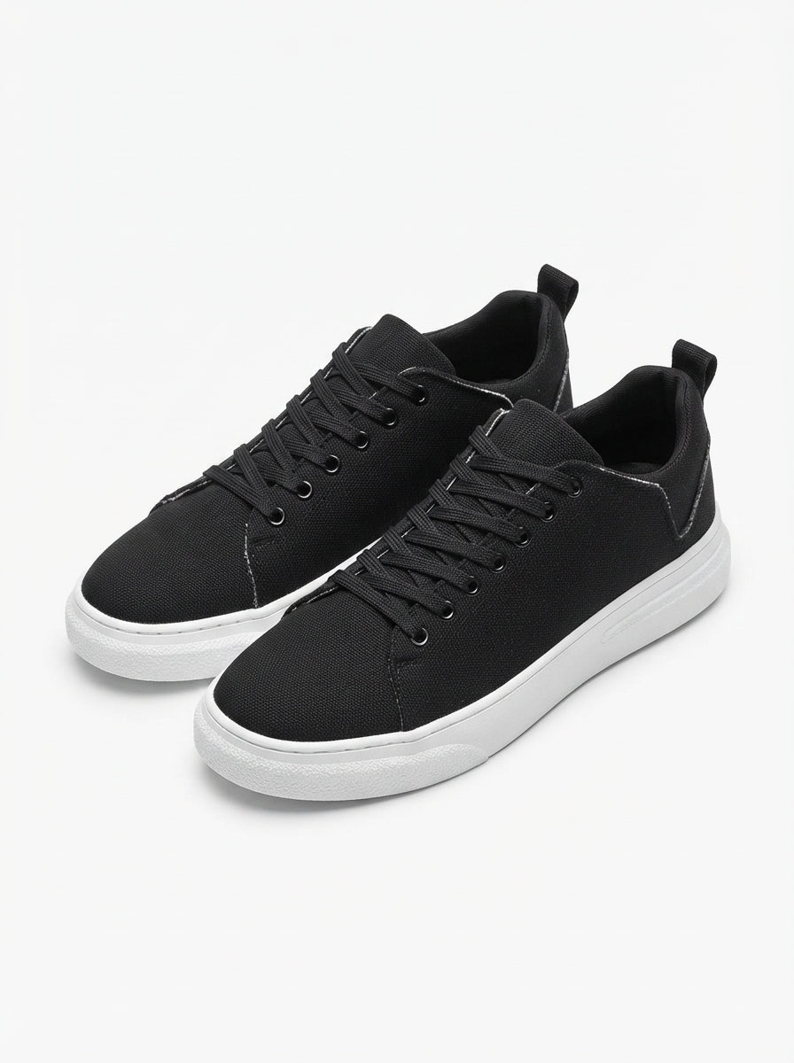 ZRJ204 Premium Kanvas Kumaş Erkek Günlük Sneaker - Siyah Beyaz