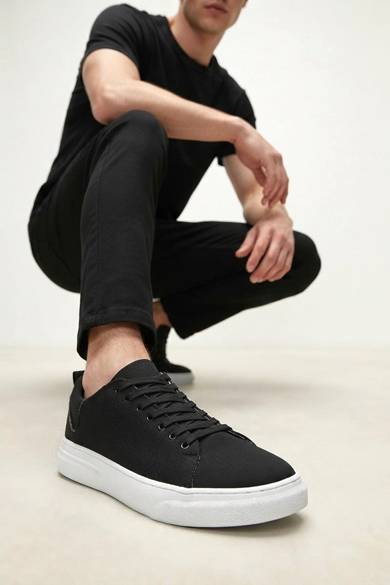 ZRJ204 Premium Kanvas Kumaş Erkek Günlük Sneaker - Siyah Beyaz