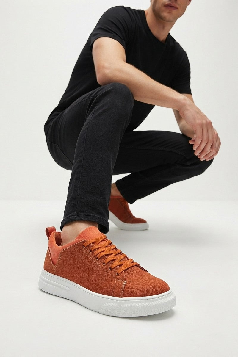 ZRJ204 Premium Kanvas Kumaş Erkek Günlük Sneaker - Turuncu