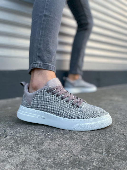 JY204 Flex Bağcıklı Keten Erkek Günlük Sneaker - Gri