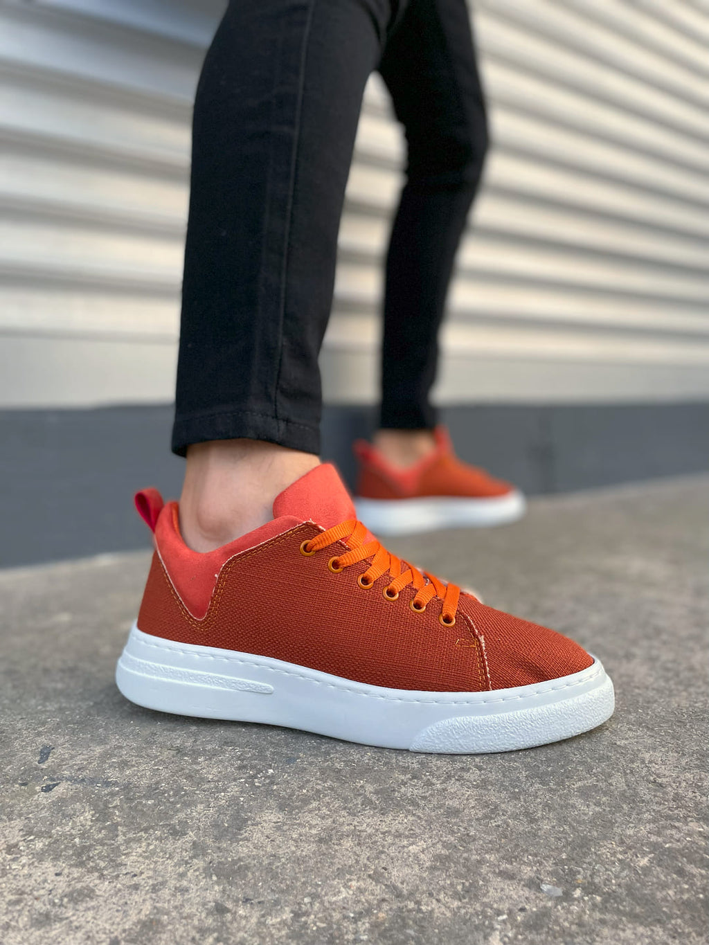 JY204 Flex Bağcıklı Keten Erkek Günlük Sneaker - Turuncu