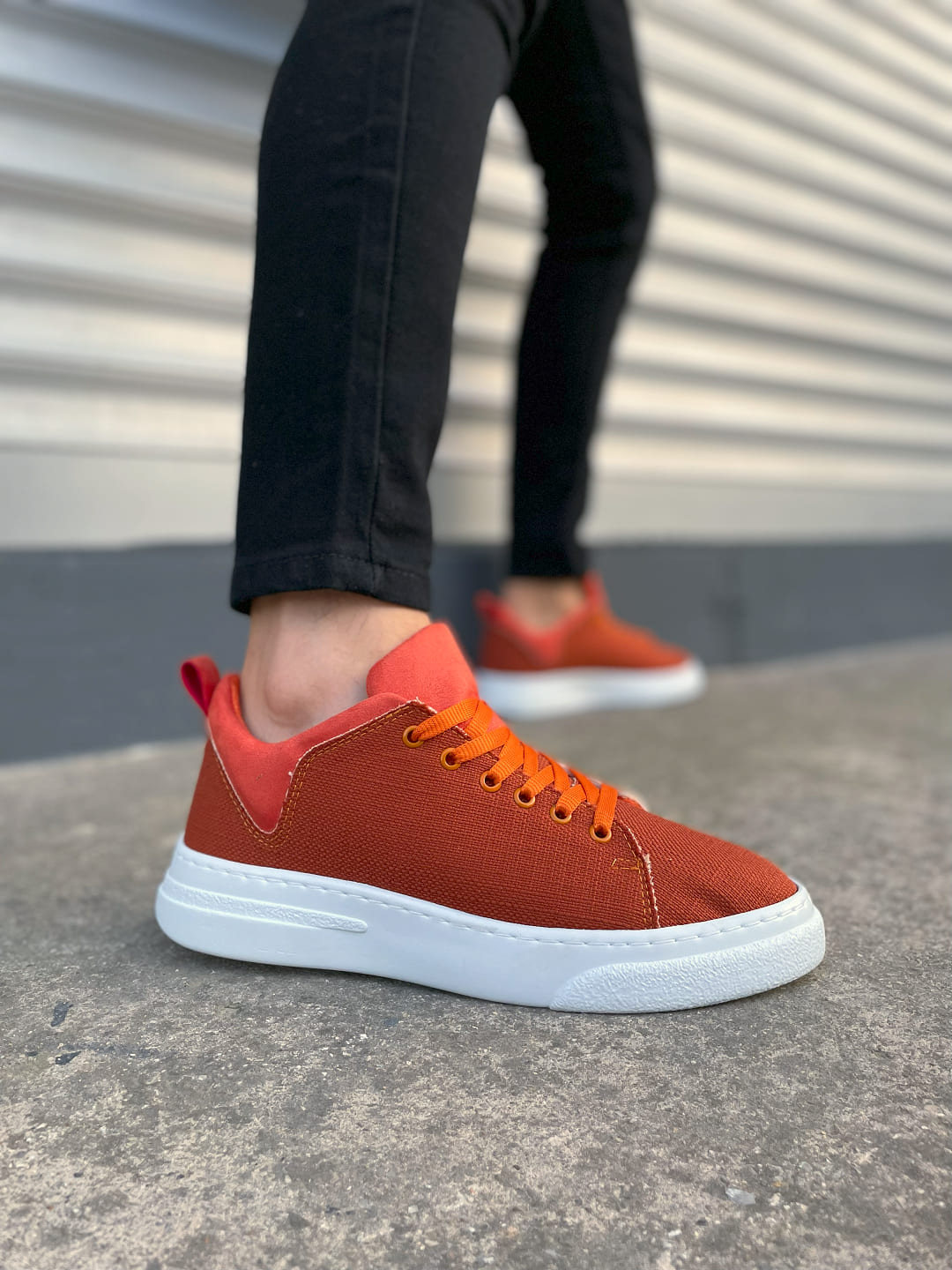 JY204 Flex Bağcıklı Keten Erkek Günlük Sneaker - Turuncu