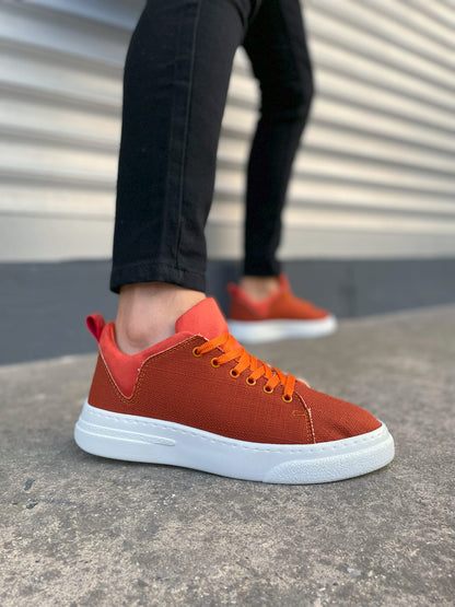 JY204 Flex Bağcıklı Keten Erkek Günlük Sneaker - Turuncu