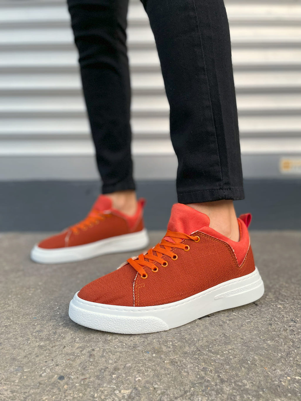 JY204 Flex Bağcıklı Keten Erkek Günlük Sneaker - Turuncu
