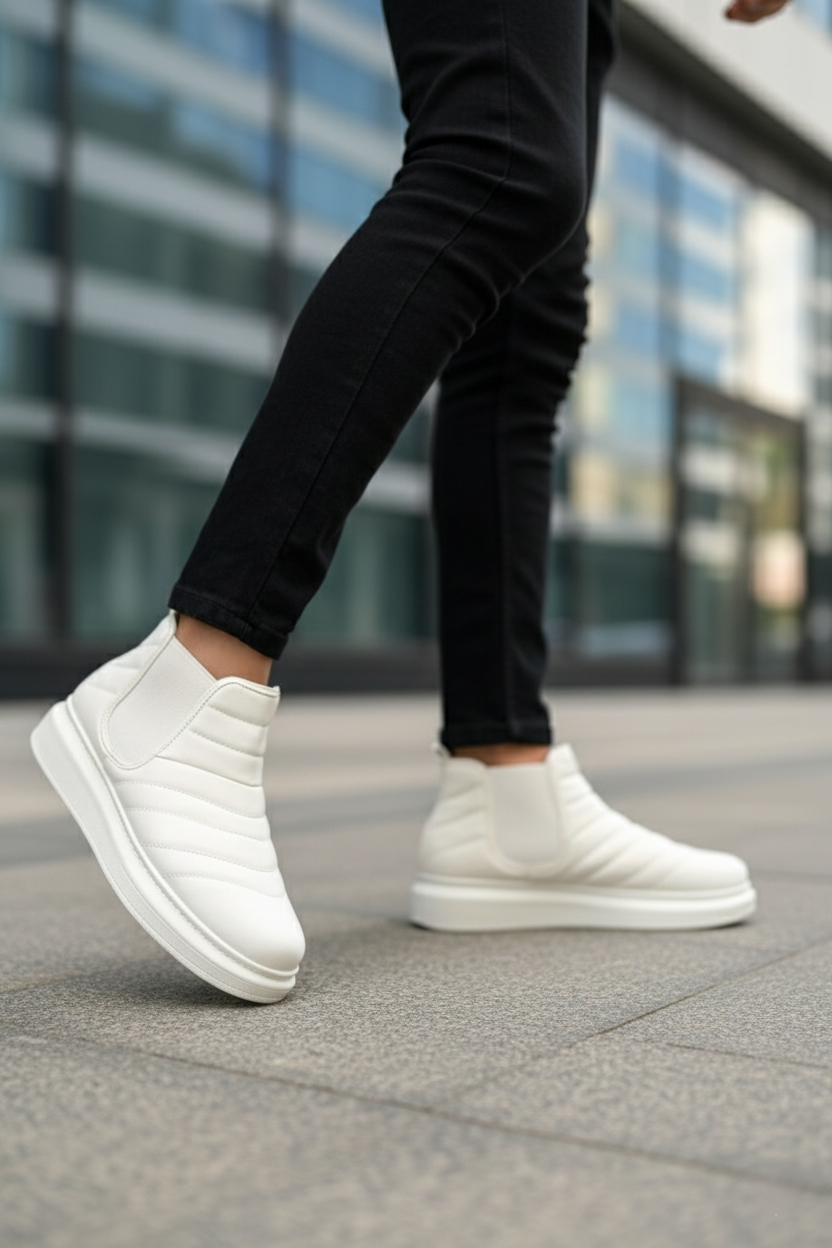 ZRJ205 Bağcıksız Ortopedik Erkek Günlük Spor Bot Beyaz