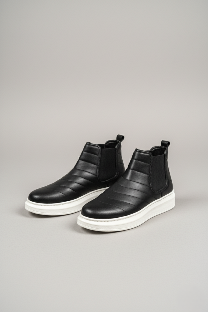 ZRJ205 Bağcıksız Ortopedik Erkek Günlük Spor Bot Siyah Beyaz