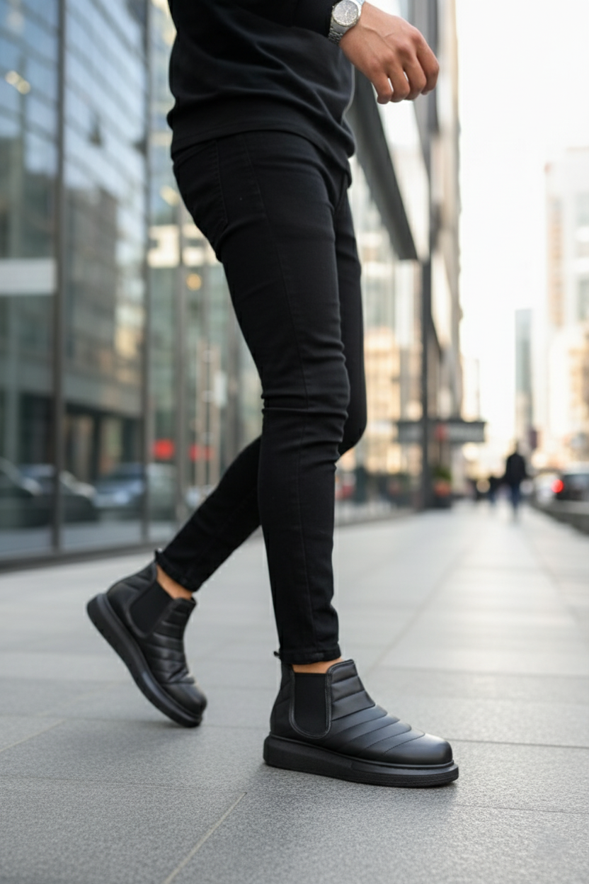 ZRJ205 Bağcıksız Ortopedik Erkek Günlük Spor Bot Siyah