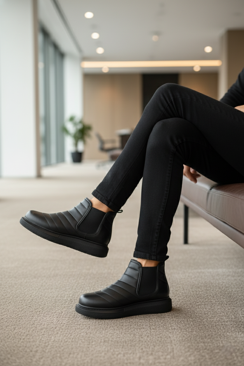 ZRJ205 Bağcıksız Ortopedik Erkek Günlük Spor Bot Siyah