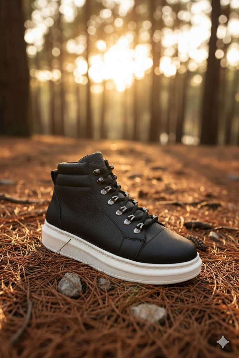 ZRJ206 Bağcıklı Siyah Beyaz Erkek Spor Bot