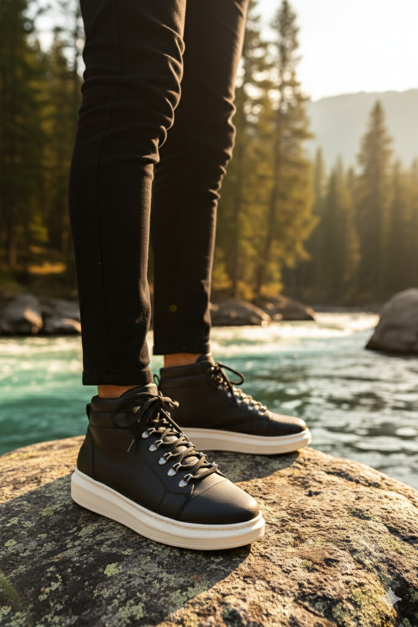 ZRJ206 Bağcıklı Siyah Beyaz Erkek Spor Bot