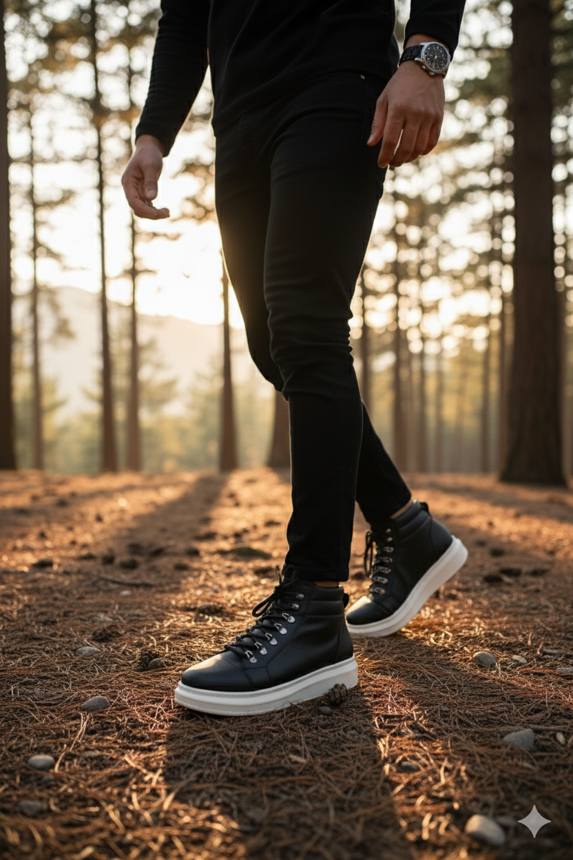 ZRJ206 Bağcıklı Siyah Beyaz Erkek Spor Bot